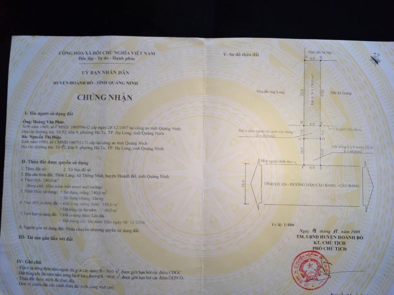 Chính chủ nhờ bán miếng đất Hoành Bồ giá đầu tư cực rẻ